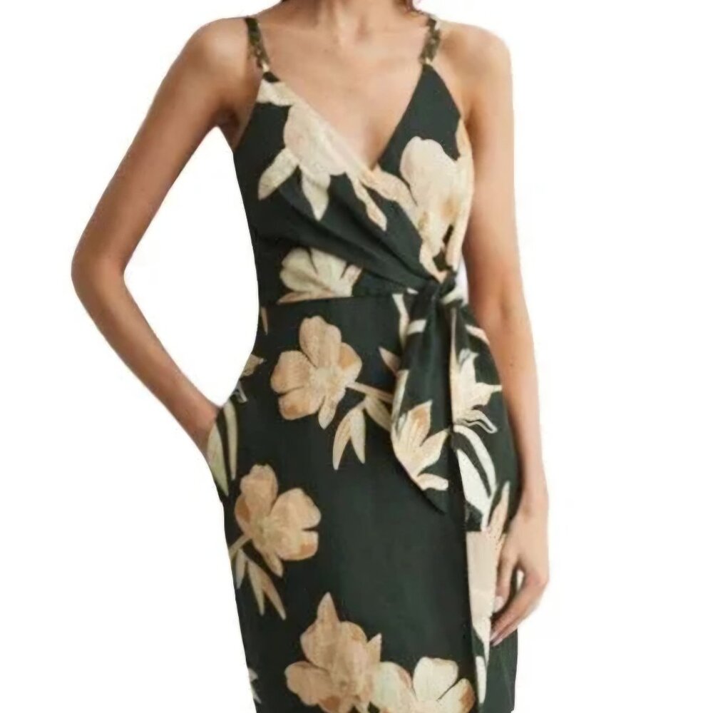 Reiss Alice Floral Linen Womens Faux Wrap Dress New with Tags size 8